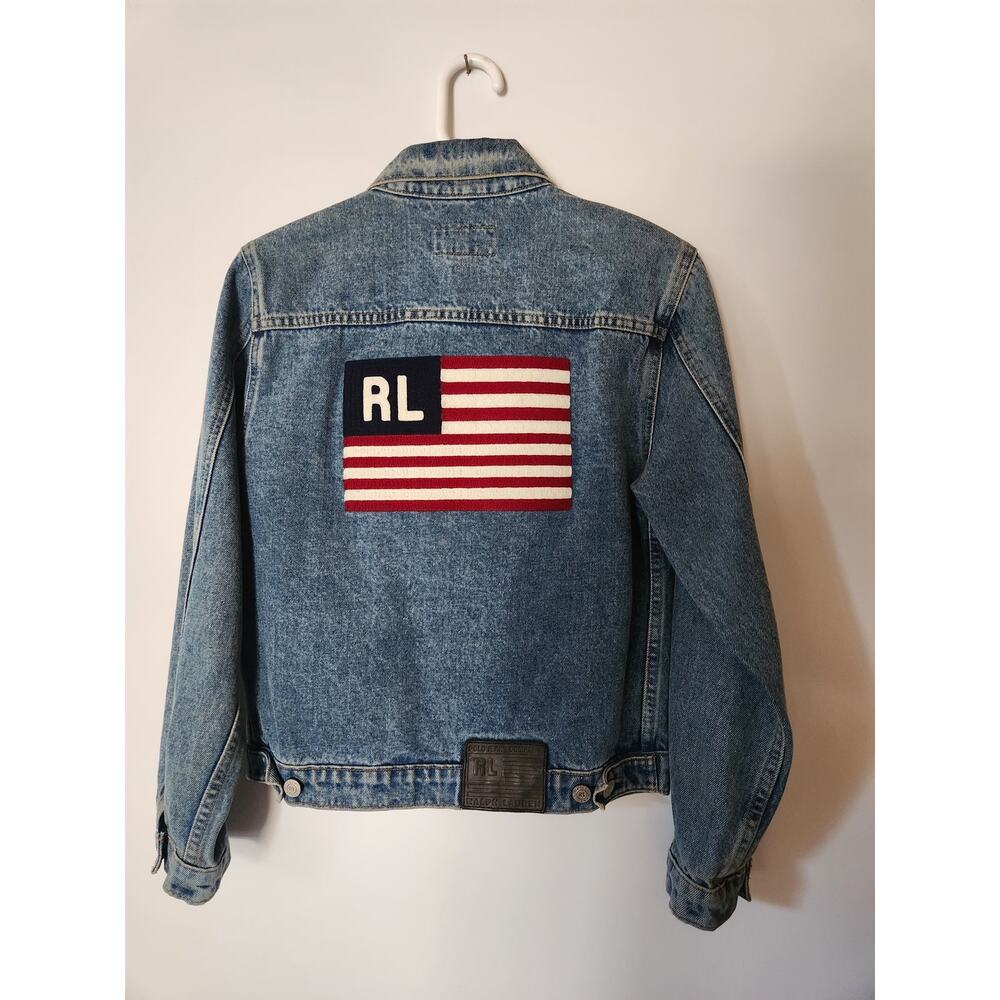 Polo Ralph Lauren Distressed USA American Flag 80's Button Down Denim Jacket  P